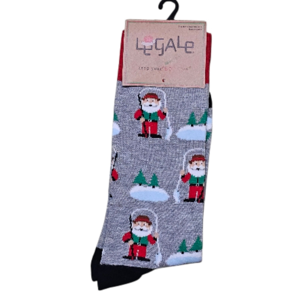 Legale Christmas crew socks ice fishing Santa Mens